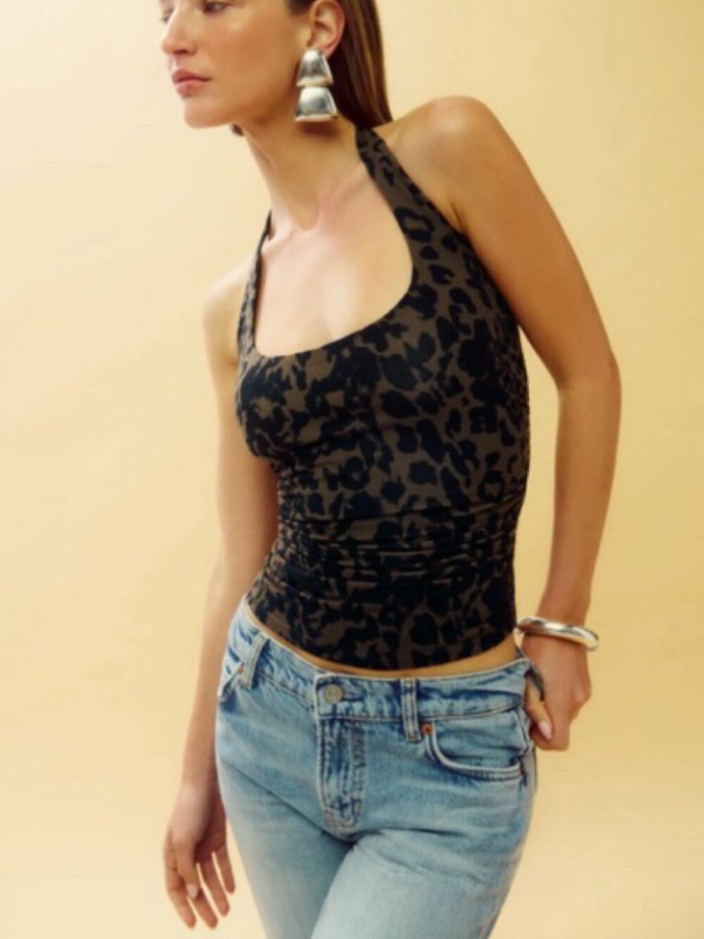 NWOT Reformation Molly Halter Top Leopard Print Ruched Tank M/L EDC Summer Sexy - Picture 2 of 6